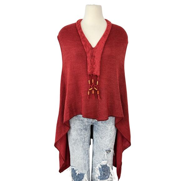 Simply Natural Baby Alpaca Knit Poncho Sweater Vest Burnt Red OS - Picture 1 of 12